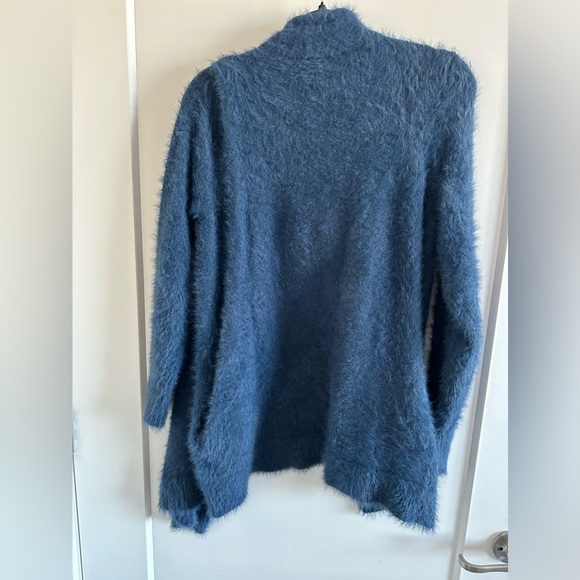COLEEN LOPEZ size large NWOT NAVY FAUX mohair OPEN FRONT cardigan with pockets - Picture 2 of 4